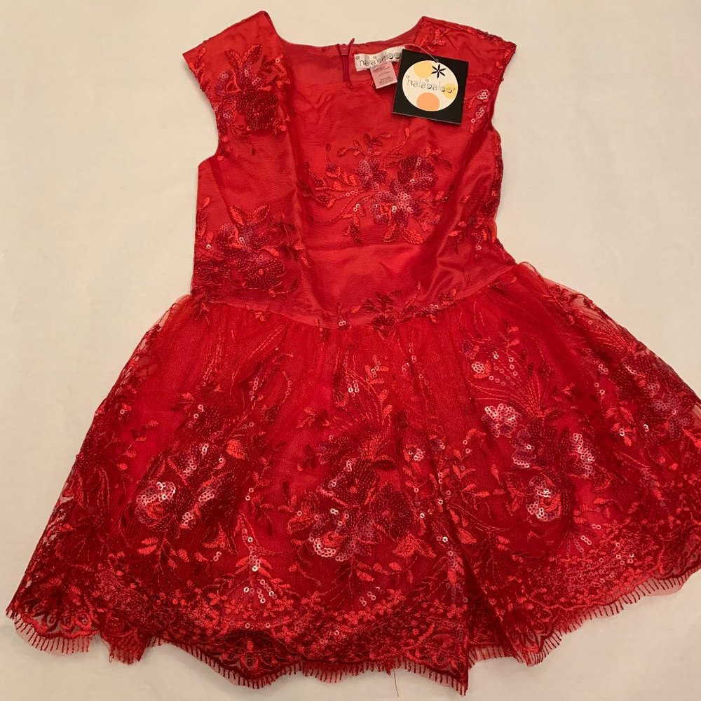 Girl's 4 Red Sequin Fit-&-Flare Dress, embroidered